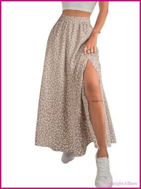 Boho Floral Slit Maxi Skirt High Waisted Long Wrap Skirt